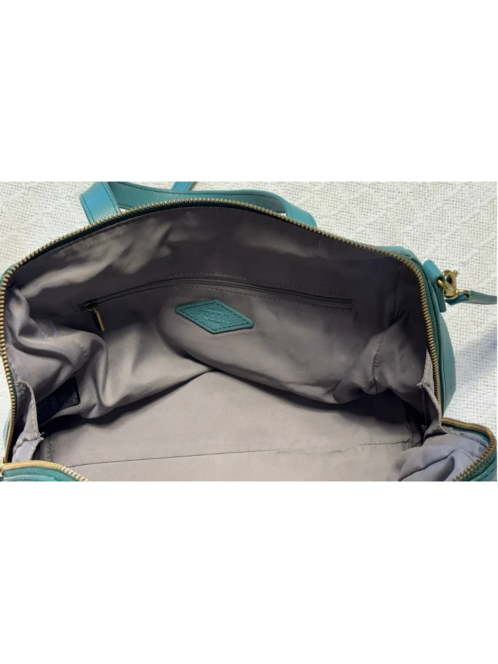 RARE Fossil Genuine Leather Sydney Satchel in Teal Blue/Green GUC - Picture 12 of 14